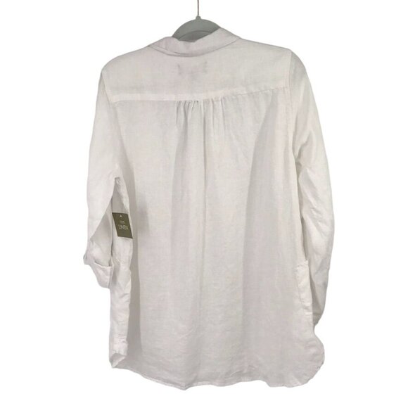 Jones & Co Womens White 100%  Linen  popover Top Size Large roll tab sleeve new - Picture 9 of 10